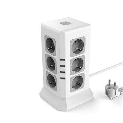 Мережевий фільтр SAFEMORE настільний, на 12 розеток + 4 USB виходи, 10A, 220-240V, 4000W, 2м, White