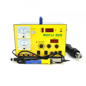 Паяльна станція BAKKU BK-909 цифрова індикація, паяльник + фен, з внутр. БЖ 0-15В 1А (320*298*238) 4,8 кг