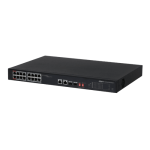 16-портовий POE комутатор Dahua DH-PFS3218-16ET-135, 16xPoE(100M) + 2xRJ45(1000M) + 2xSFP(1000M)