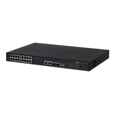 16-портовий POE комутатор Dahua DH-PFS3218-16ET-135, 16xPoE(100M) + 2xRJ45(1000M) + 2xSFP(1000M)