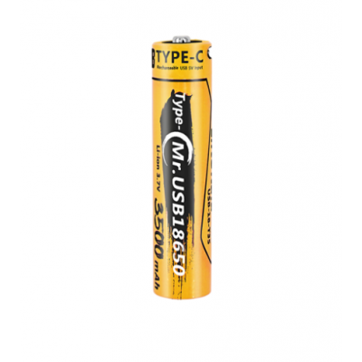 Акумулятор 18650 Li-Ion LiitoKala USB-18-T35, 3500mAh (3400-3500mAh), 3.7V (2.7-4.2V), Type-C, 18.6*72mm, Yellow