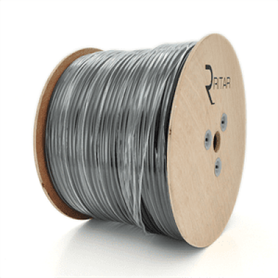 Кабель коакс. з живленням + трос RITAR BM305-RG59 + 2x0.5mm + 1x1.2mm, 0,81 мм.CU, 64x0.12m CCA жовтий екран, 75 Ом, FPE, 6,91мм чорна PVC, бухта 305м Q1