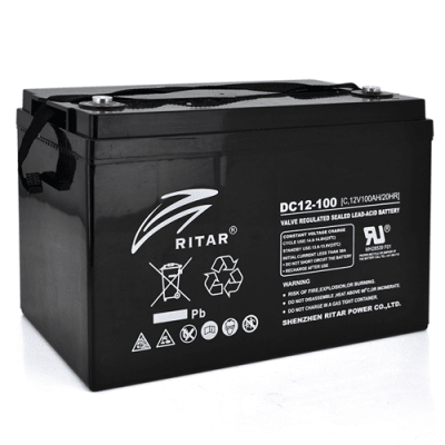 Акумуляторна батарея CARBON RITAR DC12-100C, Black Case, 12V 100.0Ah, 2000-5000 циклів, до 15 років термін служби, (328 х 172 х 215 (220)) Q1
