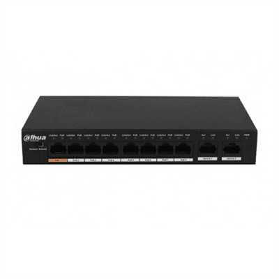 Комутатор POE DH-PFS3010-8ET-96 48V з 8 портами POE 100Мбит + 2 порт UP-Link 1000Мбіт, корпус - метал, Black