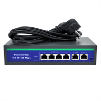 Комутатор POE 48V з 4 портами POE 100Мбит + 2 порт Ethernet (UP-Link) 100Мбит, корпус - метал, Black, БП вcтроенний, Q20