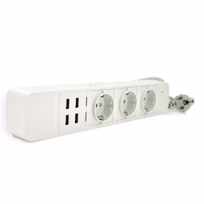 Мережевий фільтр з керуванням через WiFi, 3 Розетки + 4 USB, 2 м, перетин 3х0,75мм, Black / White, Box