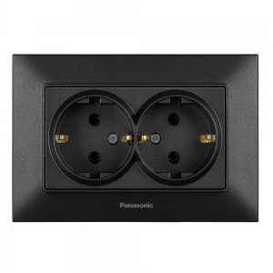Розетка Panasonic Arkedia Slim подвійна із заземленням, чорна