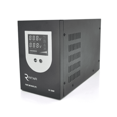 ДБЖ з правильною синусоїдою Ritar SK-1000VA (700W), DC: 145-275V, AC: 230V, LCD-дисплей, 2Shuko socket, 12V, під зовнішню батарею, струм заряду до 18A, Q2