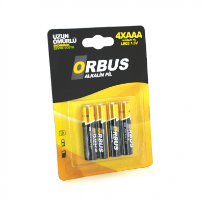 Батарейка лужна Orbus 1.5V AAA/LR03, 4 штуки у блістері, ціна за блістер