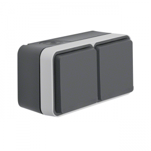 Розетка HAGER з з/к подвійна горизонтальна IP55, сіра, 16А/250В W.1
