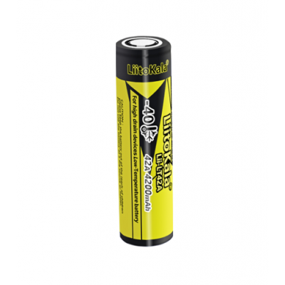 Акумулятор 21700 Li-Ion LiitoKala LT42A, 4200mAh, 45A, 3.7V (2.5-4.2V), 21*70mm, LowTemp-40-60℃, Black/Yelow
