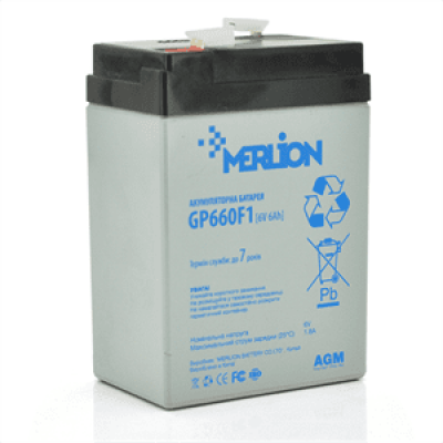 Акумуляторна батарея MERLION AGM GP660F1 6 V 6Ah (70 x 47 x 100 (105)) White Q20