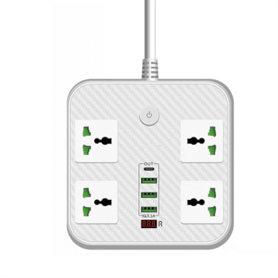 Мережевий фільтр ТВ-Т90, 4 розетки + 3 USB, 2 м, перетин 3х0, 75мм, 3000W, White, Box