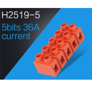 Клемний блок H2519-5P 36A / 660V, матеріал мідь, перетин дроту 0.5-6мм2