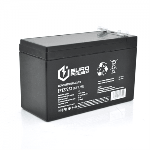 Акумуляторна батарея EUROPOWER AGM EP12-7.2F2 12 V 7,2 Ah (150 x 65 x 95 (100)) Black Q10