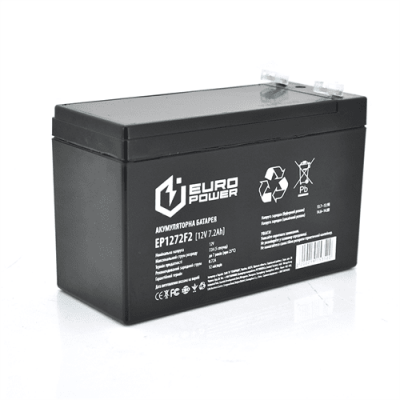 Акумуляторна батарея EUROPOWER AGM EP12-7.2F2 12 V 7,2 Ah (150 x 65 x 95 (100)) Black Q10