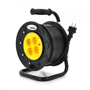 Подовжувач на котушці MERLION 2х1,5, 30 м, 16А, 220В, 4xSCHUKO socket, кабель нг-LS, теплове реле (захист від перегріву), Q4