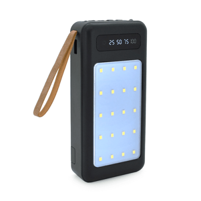 Power bank YM-527 20000 mAh, flashlight, Input: 5V/2.1A(micro-USB, Type-C), Output: 5V /2.1A(USB), With 4 owner cable, plastic, Black, BOX