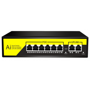 POE комутатор Merlion 6 POE 10/100 + 2 RJ45 10/100 вбудований блок живлення 52V 1.25A