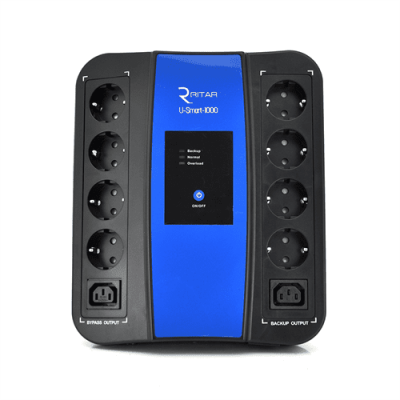 ДБЖ Ritar U-Smart-1000 (600W), LED, AVR, 3st, 8xSCHUKO socket, 1x12V9Ah, USB x2, RJ45, plastik Case