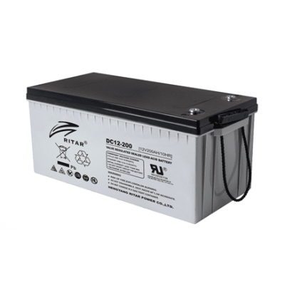 Акумуляторна батарея CARBON RITAR DC12-200C, Black Case, 12V 200.0Ah, 2000-5000 циклів, до 15 років термін служби, (522 * 219 * 224) Q1