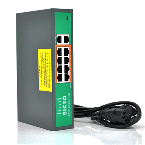Комутатор POE SICSO 48V з 8 портами POE 100Мбит + 2 порт Ethernet (UP-Link) 100Мбит, c посиленням сигналу до 250м, корпус -метал, Silver, БП вбудований, Q30