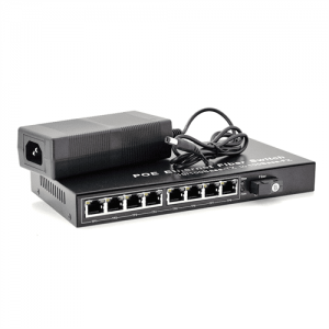 Комутатор POE з вбудованим SFP (B) 48V-57V, 8 портів PoE + 1 порт Ethernet FX 155 Мбіт / с (UP-Link) SC / FC / ST 1550nm, 802.3af, Black, БП в комплекті