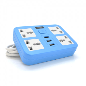 Мережевий фільтр ТВ-Т15, 4 розетки + 3 USB, з перемикачем, 2 м, перетин 3х0, 75мм, 2500W, Blue, Box