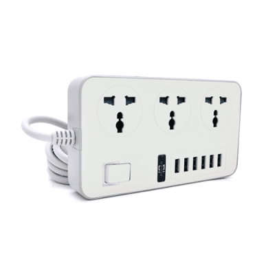 Мережевий фільтр ТВ-Т09, 3 розетки + 6 USB, 2 м, перетин 3х0,75мм, 3000W, White-grey, Box