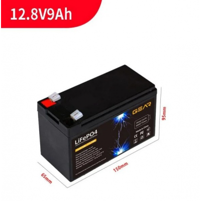 Літій-залізо-фосфатний акумулятор GEAR LiFePO4 12.8V 9AH (BMS-10A/10 A), (150x65x95), 1kg до 6000 циклів, Q8