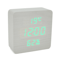 Електронний годинник VST-872S Wooden (White), з датчиком температури та вологості, будильник, живлення від кабелю USB, Green Light