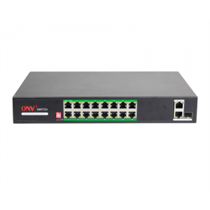 16ти порт PoE комутатор з автоперезапуском ONV-H1016PLD 16 РоЕ 100Мбіт + 2 Uplink 1000Мбіт + 1 SFP 1000Мбіт, до 250м, IEEE802.3af/at, потужність 200Вт