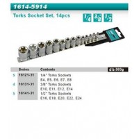 Whirlpower Набір головок 1/4", 3/8", 1/2" Е4-Е24 14од на планці